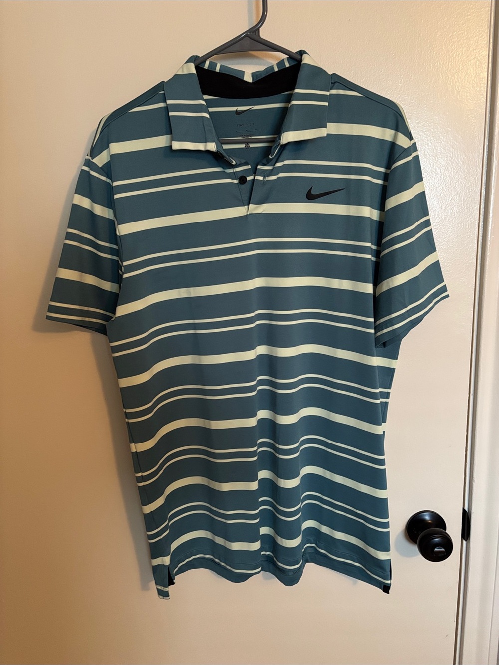 Nike Golf Men’s Teal and Yellow Striped Polo Shirt